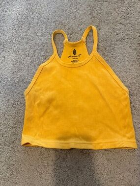 Free People Yellow Ribbed Racerback Crop Tank